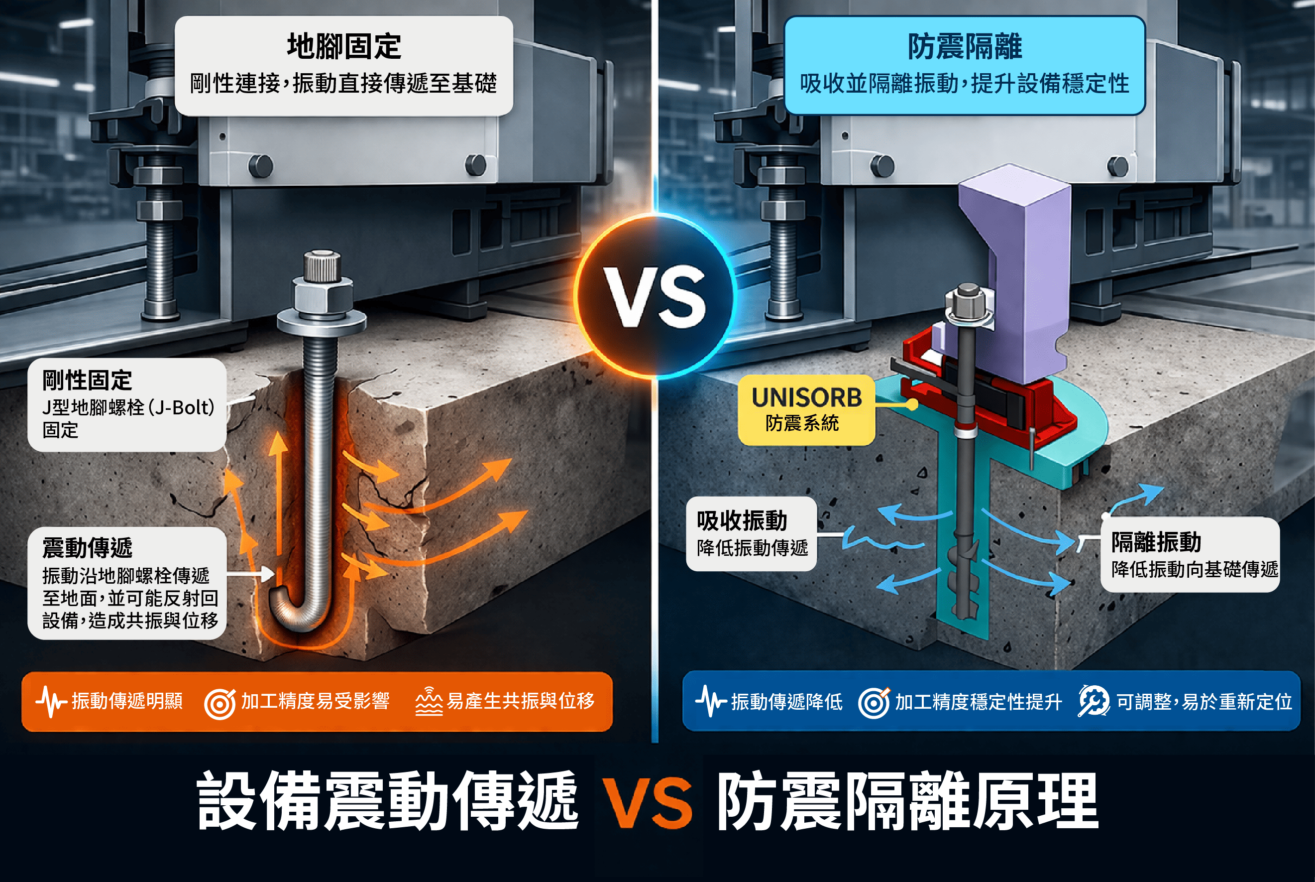 UNISORB 專業隔振系統，有效隔斷機台震動